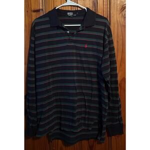 Polo Ralph Lauren Mens Blue green Striped Longsleeve Polo Size large